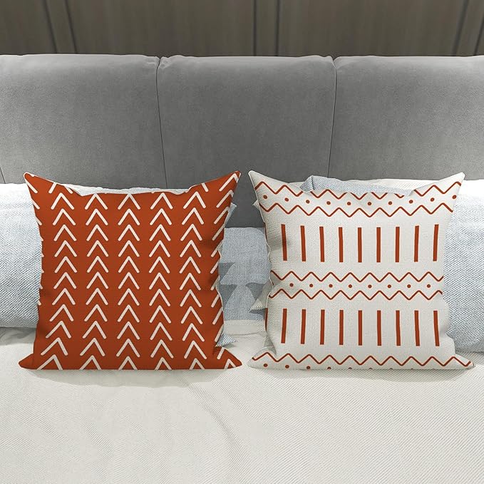 YCOLL Fall Pillow Covers 18x18 Set of 4, Modern Sofa Throw Pillow Cover for Fall Decor, Decorative Outdoor Linen Fabric Pillow Case for Couch Bed Car, Burnt Orange