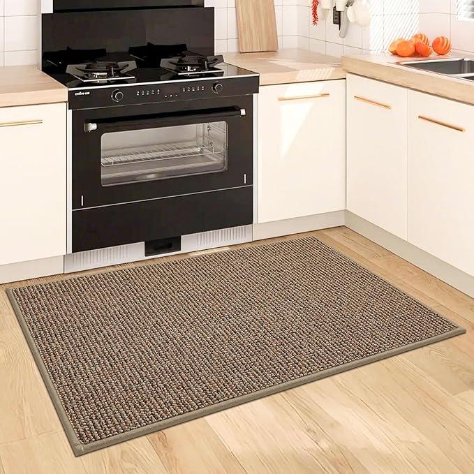BEQHAUSE Kitchen Rugs 32"x48", Non-Slip Kitchen Mats for Floor, Super Absorbent and Stain Resistant Kitchen Rugs, Machine Washable Rugs for Kitchen, Hallway, Laundry & Sink, Taupe
