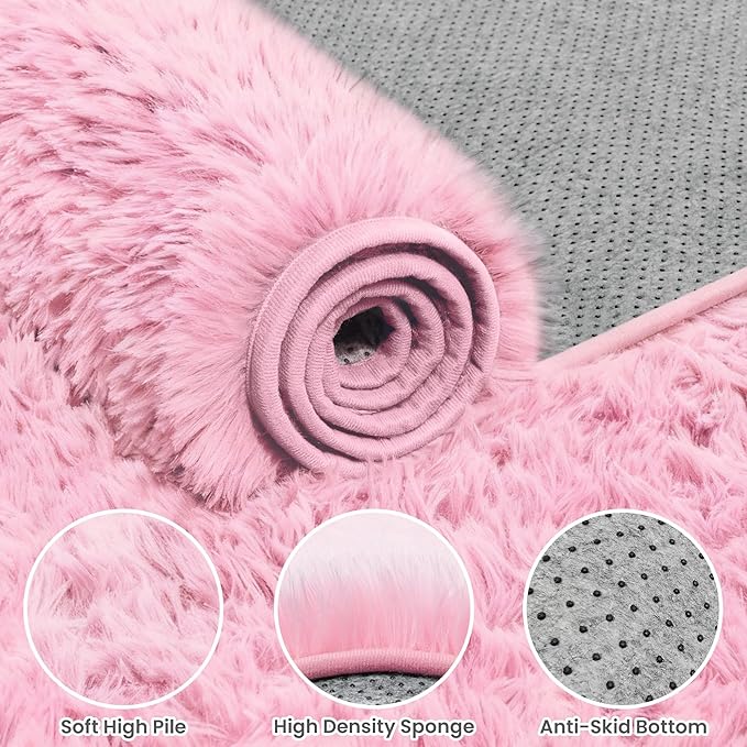 8x10 Area Rugs for Living Room Rug: Soft Fluffy Shag Light Pink Rugs for Bedroom, Non-Slip Large Fuzzy Plush Rug Indoor Floor Carpet for Nursery Kids Boys Girl Room, Dorms, Playroom, Modern Home Decor