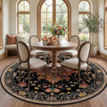 Area Rugs 7ft Washable Non-Slip, Floral Vintage Distress Print Pattern Medallion Carpet for Living Room Bedroom Dining Room, Black Colorful Floral Dark Tan