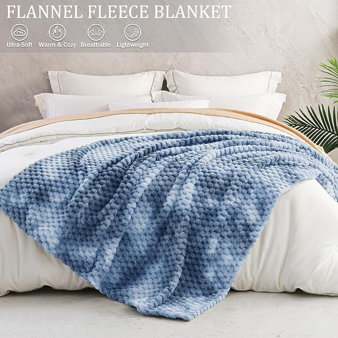Exclusivo Mezcla Fleece Twin Blanket for Bed, Extra Large Fuzzy Tie-dye Stone Blue Bed Blankets, Soft Cozy Plush Sofa Throws for All Seasons, 90x66 Inches