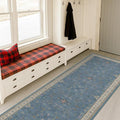 Hazo Haus Light Blue 2x8 Long Washable Runner for Hallway - Boho Non Slip Door Mats Indoor Entrance, Vintage Floral Runner Rugs for Kitchen Non Skid, Low Pile & Soft Indoor Décor
