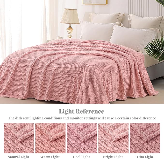 Whale Flotilla Extra Large Fuzzy Fleece Throw Blanket for Couch, 50x70 Inch Fluffy Warm Soft Jacquard Blankets for All Season, Lightweight and Cozy, Pink