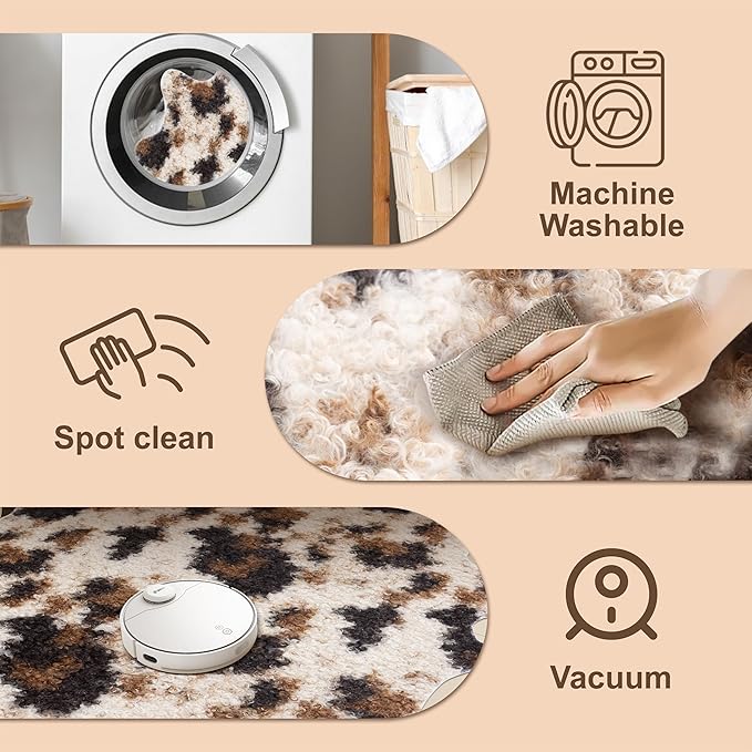 Faux Fur Cowhide Rug: Fluffy Cow Print 5.2x7 Feet Washable Cow Hide Rug for Living Room Bedroom Animal Print Skin Rustic Western Décor Black and Brown