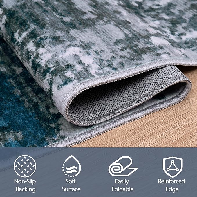 8x10 Area Rugs for Living Room Rug Washable: Abstract Large Rug for Dining Room Bedroom Carpet Non Slip 8 by 10 Indoor Modern Nursery Home Office Navy Grey