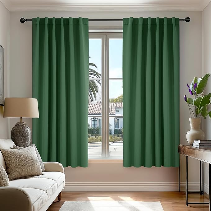 Deconovo Blackout Curtains, Thermal Insulated, W52 x L45 2 Panels, Back Tab, Machine Washable, Room-Darkening Drapes for Bedroom/Living Room Dark Forest