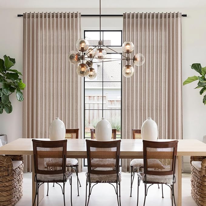 Oatmeal Linen Curtains 84 Inches Long for Bedroom Back Tab Light Filtering Privacy Semi Sheer Curtains Modern Farmhouse Decor Oatmeal Cotton Textured Curtain for Living Room 2 Panels Set 52x84