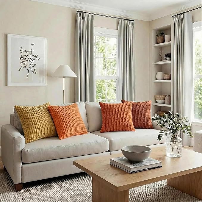 Fancy Homi Set of 4 Burnt Orange Fall Boho Decorative Throw Pillow Covers 26x26 Inch for Couch Bed Sofa, Aesthetic Modern Bohemian Room Decor, Fuzzy Fluffy Cozy Corduroy Textured Cushion Case 66x66cm
