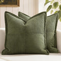MIULEE Spring Decorative Throw Pillow Covers for Couch Bed Livingroom 20x20 Inch Set of 2 Olive Green Boho Accent Throw Pllows Broadside Striped Patchwork Soft Corduroy Summer Pillowcases