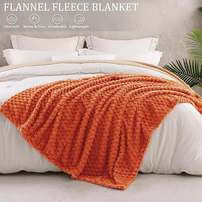 Exclusivo Mezcla Fleece King Blanket for Bed, Extra Large Fuzzy Burnt Orange Bed Blankets, Soft Cozy Plush Sofa Throws for All Seasons, 90x104 Inches