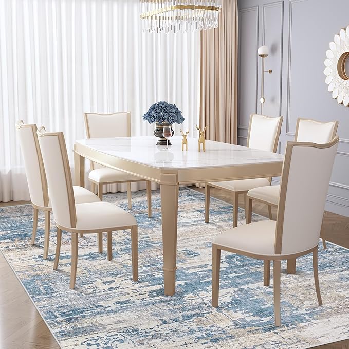 6x9 Area Rugs for Living Room, Washable Modern Abstract Large Area Rug Neutral Soft Non Slip Kids Rug Stain Resistant Indoor Carpet for Bedroom Nursery Dining Room Playroom(BlueBeige, 6'x9')
