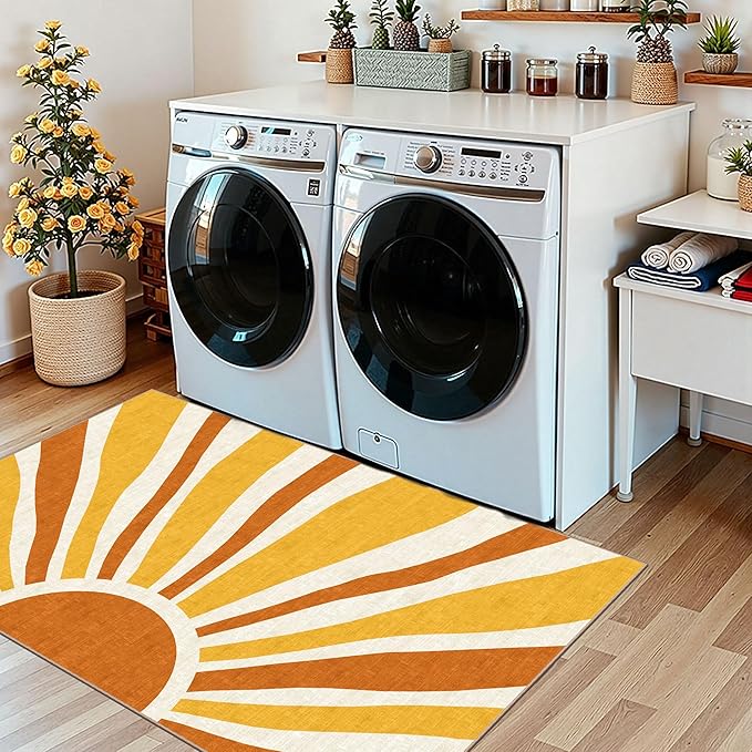 Boho Outdoor Rug - 28" x 43" Front Door Mat Indoor Outside Entrance Non-Slip Washable Outdoor Mat Orange Entry Rug for Entryway Entrance Kitchen Bedroom Layered Doormat for Front Porch Decor