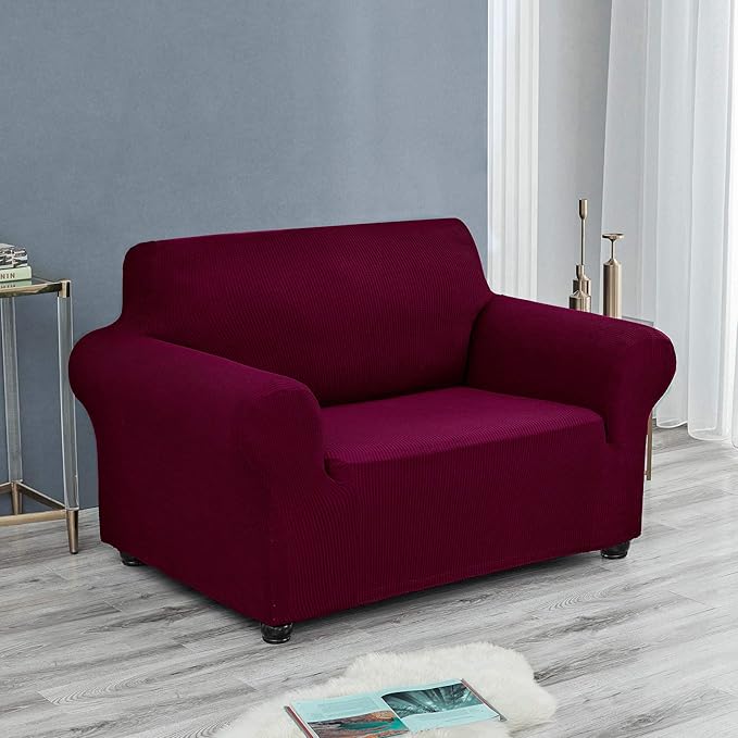 Joccun Stretch Chair Couch Cover,1-Piece Sofa Slipcover Spandex Jacquard Fabric Sofa Covers with Elastic Bottom,Washable Furniture Protector for Dogs,Cats,Kids(Armchair,Burgundy)