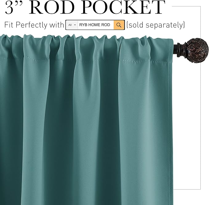 RYB HOME Short Teal Blackout Curtains for Small Bedroom Window, Insulating UV Blocking Drapes for Kitchen Cafe Basement Garage, Privacy Tiers for Bathroom Window, Width 42 by Length 36, Set of 2