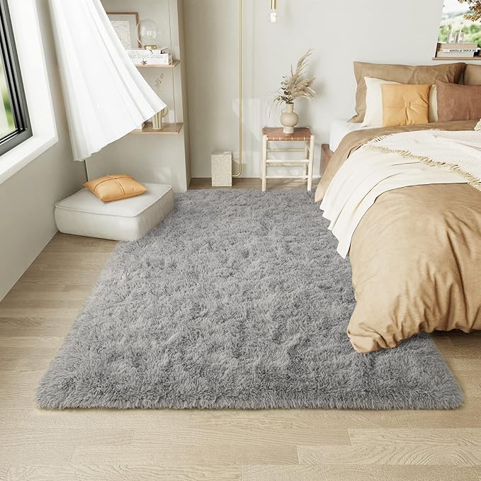LOCHAS Ultra Soft Indoor Modern Area Rugs Fluffy Living Room Carpets for Children Bedroom Home Decor Nursery Rug 4x6 Feet, Gray
