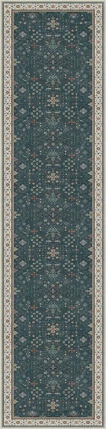 Hazo Haus Dark Green Hallway Runner Rug 12 ft Long - Modern Vintage Boho Eclectic Floral with Brown Accent, Washable Low Pile Non-Slip Extra Long Wide Runner Rugs for Kitchen, 3x12