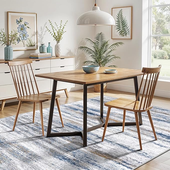 5x7 Area Rug for Living Room: Non-Slip Washable Rugs for Dining Room Bedroom Study Home Office - Easy-to-Clean Stain and Water Resistant Carpet - Soft Low-Pile Mat Navy Grey