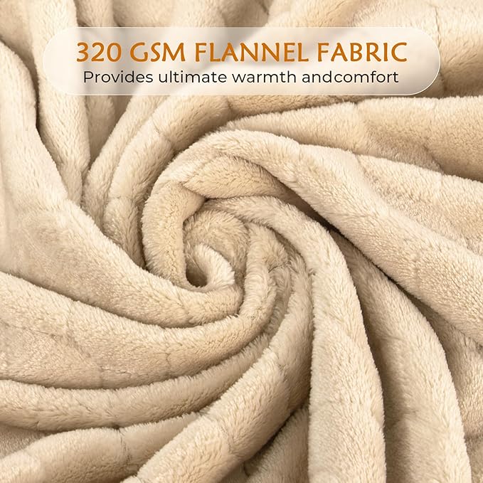 TOONOW Fleece Bed Blanket Queen Size 90x90 inches, Super Soft Fluffy Fuzzy Plush Blanket Geometric Pattern Cozy Microfiber Flannel Blankets for Couch, Bed, Sofa, Apricot