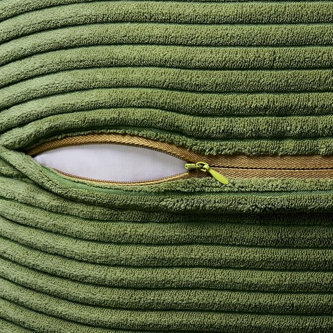 MIULEE Spring Decorative Throw Pillow Covers for Couch Bed Livingroom 16x16 Inch Set of 2 Moss Green Boho Accent Throw Pllows Broadside Striped Patchwork Soft Corduroy Summer Pillowcases