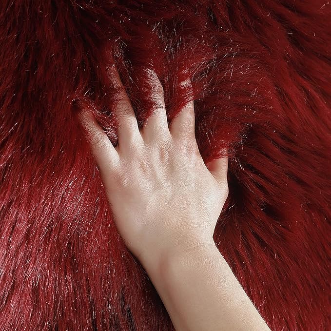 linmopm Faux Fur Rug Sheepskin Shag Fluffy Fuzzy Red 2x3 ft Small Rugs for Bedroom Bedside Bed Floor Living Room Plush High-Density Cushion Carpet Super Sofa Cover