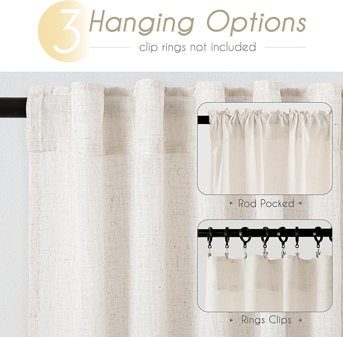 Cream Natural Linen Curtains 84 inch Length 2 Panels Set Neutral Rustic Farmhouse Living Room Drapes Back Tab Pleated Look Light Filtering Semi Sheer Curtains 84 inches Long Ivory Colored 60x84