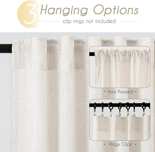 2 Panels Set Cream Linen Curtains 108 inches Long For Living Room Neutral Farmhouse Light Filtering Semi Sheer Linen Drapes 108 inch Ceiling To Floor For Large Window Villa Hallway Ivory FT 42x108