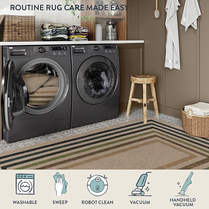 Lahome Enfys Modern Geometric Easy Jute Rug, 4x6 Washable Indoor Outdoor Carpet for Patio Living Room Farmhouse Natural Area Rug, Non Slip Contemporary Throw Mat for Entryway Office Dining Room
