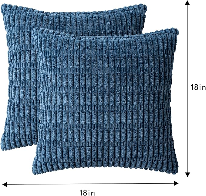 Pack of 2 Corduroy Decorative Throw Pillow Covers 18x18 InchSoft Boho Striped Pillow Covers Modern Farmhouse Home Decor for Sofa Living Room Couch Bed（Teal）