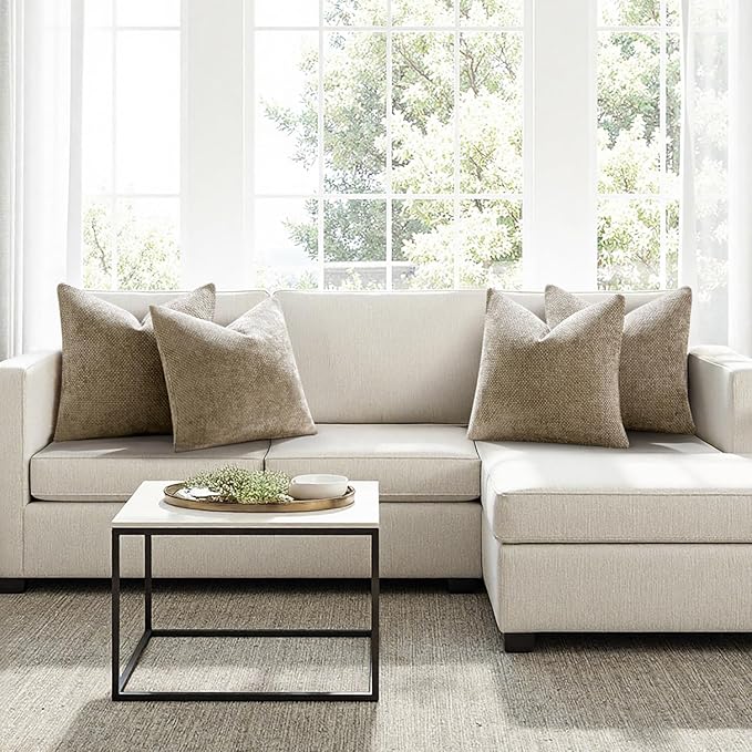 MIULEE Pack of 4 Couch Throw Pillow Covers 20x20 Inch Khaki Soft Decorative Chenille Pillow Covers Farmhouse Accent Cushion Covers for Boho Home Decor Sofa Bedroom Living Room