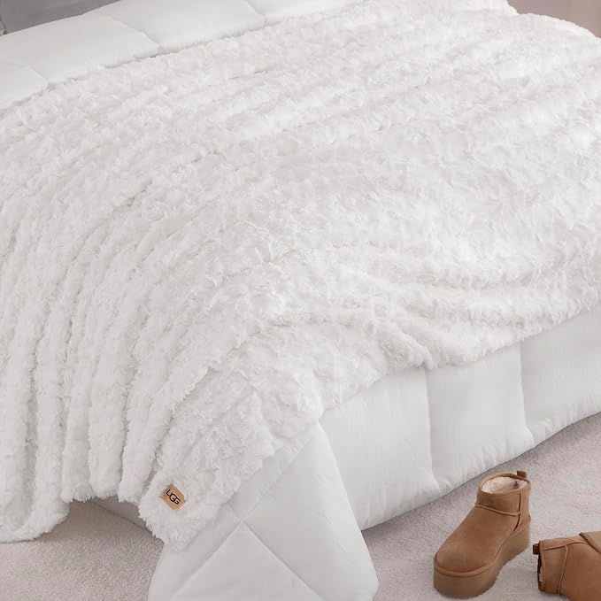 UGG Adalee Faux Fur King Blanket, Double-Sided Fluffy Blanket, Cozy Oversized Throw for Couch, Washable Bedding for California King Bed, Luxury Home Decor, 110" x 90", Natural White