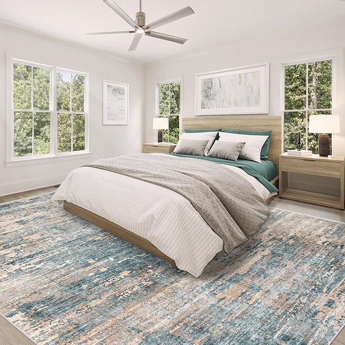 XLUEZ 9x12 Area Rug for Living Room, Washable Modern Abstract Large Area Rug Neutral Soft Non Slip Kids Rug Stain Resistant Indoor Carpet for Bedroom Dining Room Playroom Office(GreenBrown, 9'x12')