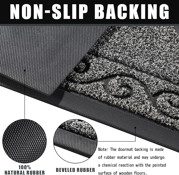 Yimobra Welcome Mats for Front Door 29.5x17, Heavy Duty Waterproof Outdoor Door Mat Outside Entrance, Non-Slip Low Profile Indoor Entryway Mat for Garage Patio, Black Gray