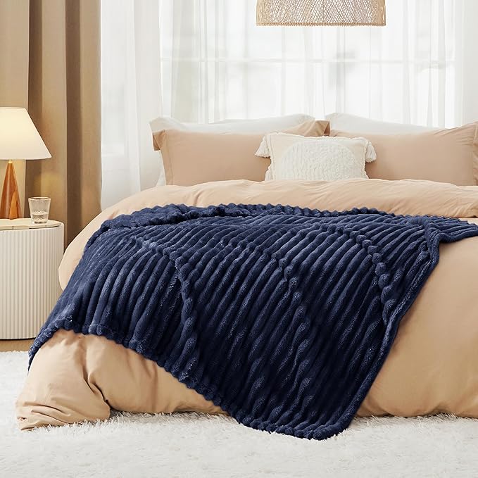 Bedsure GentleSoft Navy Blue Fleece Blanket for Couch - Cozy Soft Blankets for Women, Cute Small Throws for Girls, Navy, 50x70 Inches