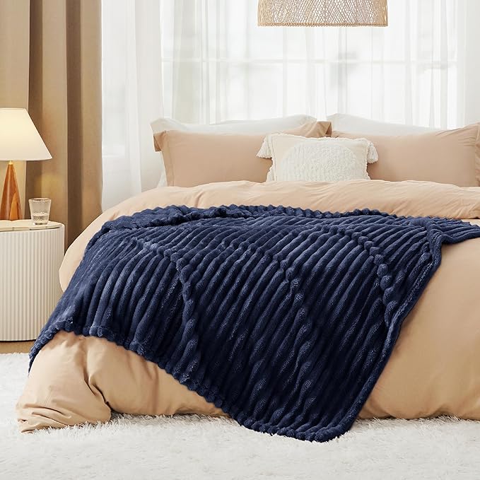 Bedsure GentleSoft Navy Blue Fleece Blanket for Couch - Cozy Soft Blankets for Women, Cute Small Throws for Girls, Navy, 60x80 Inches