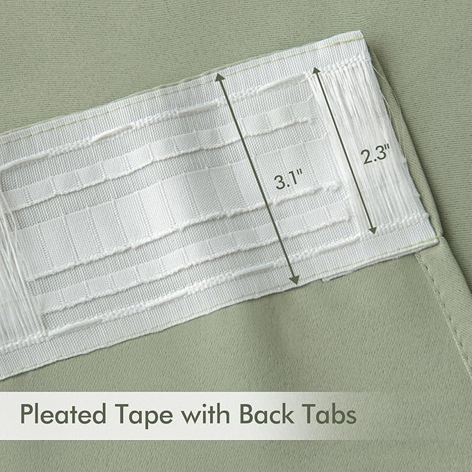 MIULEE Sage Green Back Tab Blackout Curtains 63 Inch Length 2 Panels Set for Living Room Bedroom Privacy, Rod Pocket/Pinch Pleat Thermal Insulated Room Darkening Pleated Light Blocking Drapes
