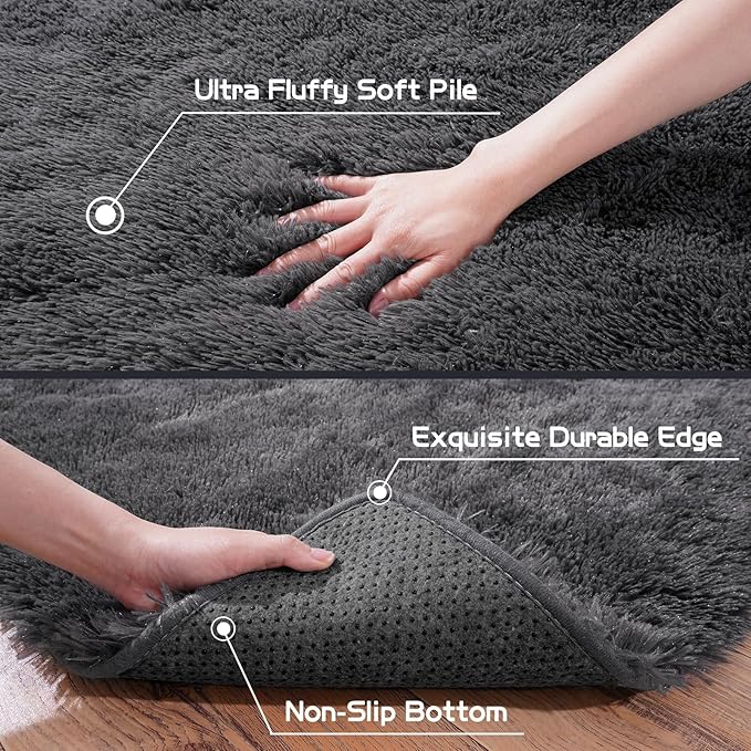 Pionblank Super Fluffy Area Rug for Living Room 5x7 Feet, Modern Indoor Shaggy Carpet, Soft Plush Non Slip Rugs for Bedroom Kids Room Teens Dorm Cloakroom Home Decor, Charcoal Grey