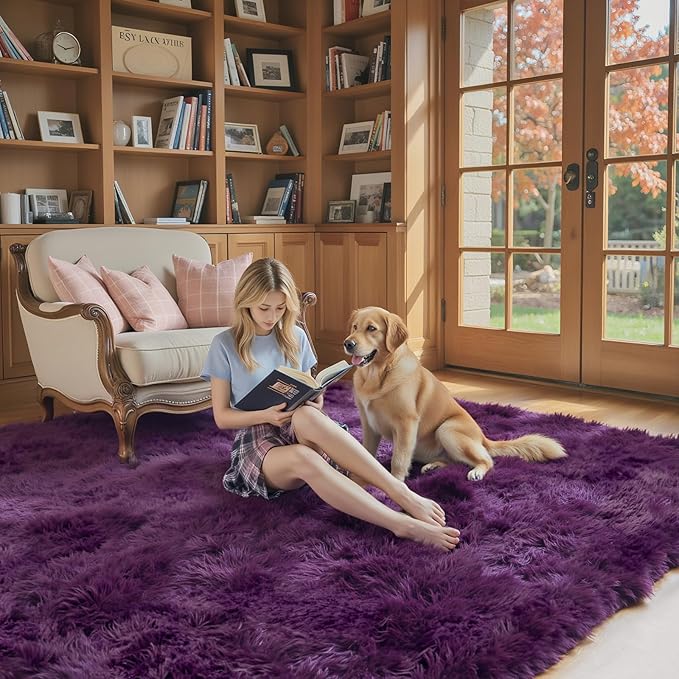 Rugs for Living Room 6x9, Alfombras para Salas Shag Large Plush Soft Area Rug, Shaggy Carpets for Bedroom, Kids Boys Girls Home Decor Aesthetic(Grape Purple, 6 x 9)