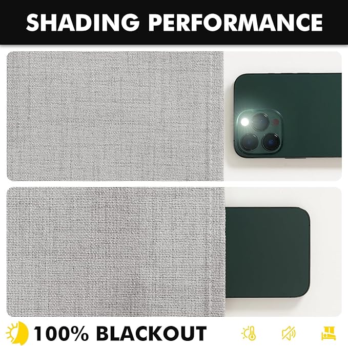 MIULEE 100% Blackout Linen Curtains for Bedroom, Greyish White Solid Luxury Decor Thermal Insulation Room Darkening Drapes for Living Room Nursery Back Tab Rod Pocket 42 x 84 Inches, 2 Panels