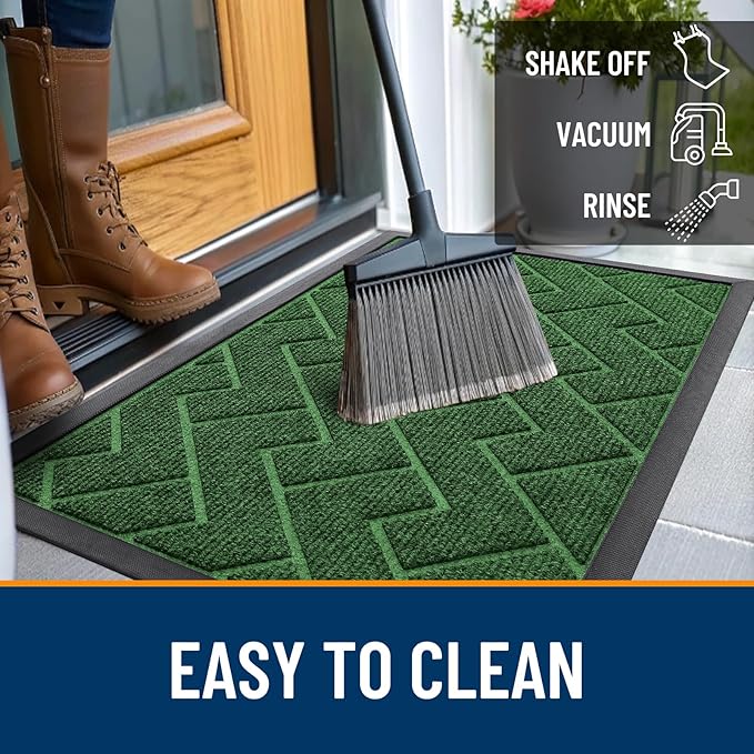 OLANLY Front Door Mat Indoor Outdoor Entrance, Waterproof All-Season, All-Weather Doormat, Sturdy Natural Rubber, Low Profile, Easy Clean Patio Porch Entryway Mat, Herringbone Brick (Green, 47x23)