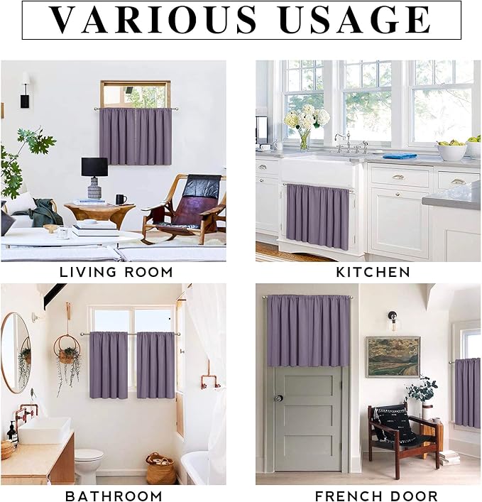 RYB HOME Blackout Curtains for Bedroom Living Room 72 inches Long, Thermal Insulated Privacy Rod Pocket Drapes for Nursery Office Home Theater, Width 42 by Length 72, Greyish Purple, 2 Panels