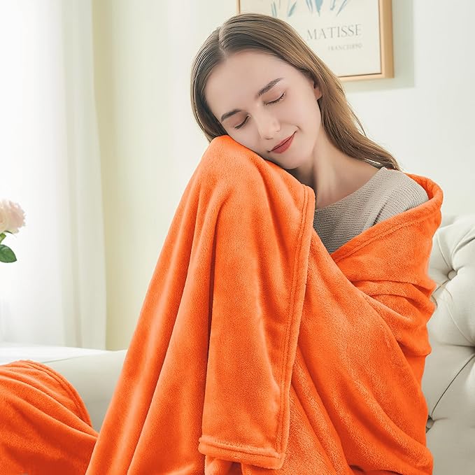 BEDELITE Orange Throw Blanket for Couch & Bed, Luxury Plush Cozy Fleece Blanket 50" x 60", Soft Lightweight Fall Throw Blanket for Home Furnishing