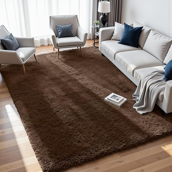 8x10 Area Rugs for Living Room Rug: Soft Fluffy Shag Brown Rugs for Bedroom, Non-Slip Large Fuzzy Plush Rug Indoor Floor Carpet for Nursery Kids Boys Girls Room, Dorms, Playroom, Modern Home Decor