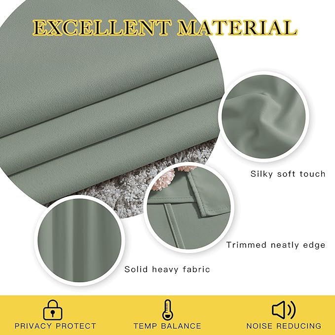 NICETOWN Bedroom Curtains 95 inches Long - Grommet Top Thermal Insulated Solid Energy Saving Sound Reducing Drapes for Living Room, Sage Green, 2 Panels, W52 x L95