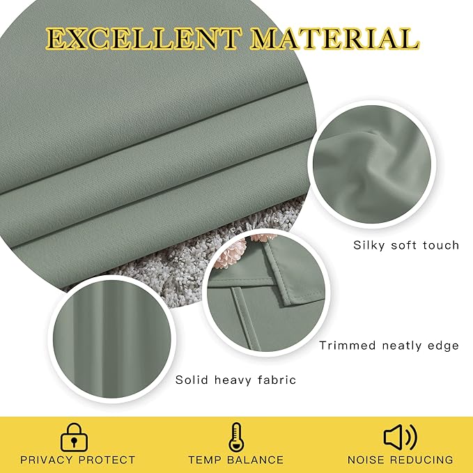 NICETOWN Sage Green Blackout Curtains & Drapes for Bedroom - Room Darkening Energy Saving Thermal Insulated Grommet Voice Reducing Room Dividers Window Treatments for Patio (2 Panels, W66 x L72)