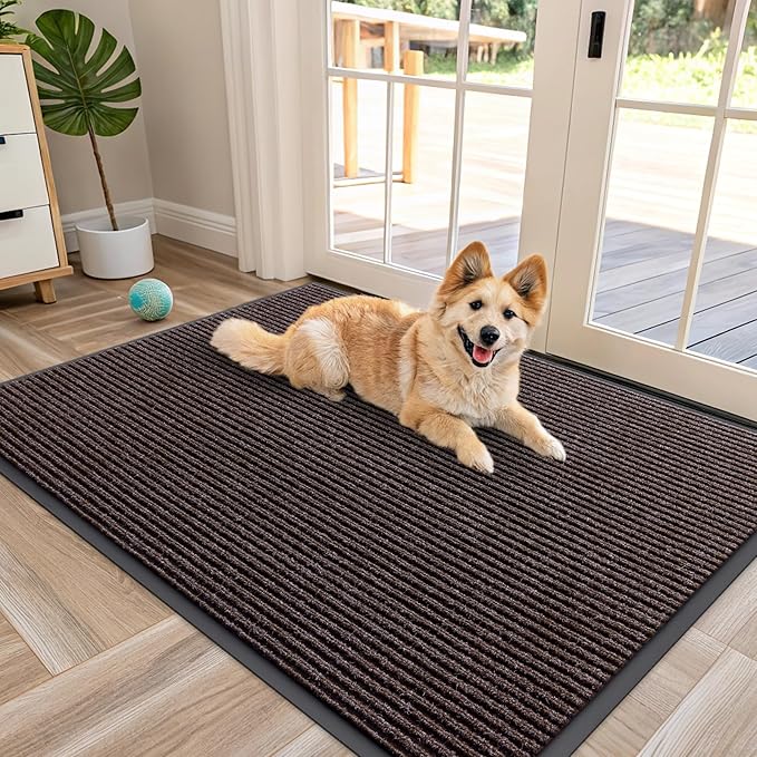 OLANLY Front Door Mat Indoor Outdoor Entrance, Waterproof Heavy Duty Doormat, Fade Resistant, Low Profile, Easy Clean Patio Porch Welcome Floor Mats for Entry, 47x30, Tan