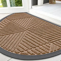 Smiry Half Circle Front Door Mat Outside Entrance, Heavy Duty Sturdy Natural Rubber Doormat, Trap Dirt and Moisture, Low Profile Mats for Indoor Outdoor Entry, Irregular Triangle (47x32, Coffee)