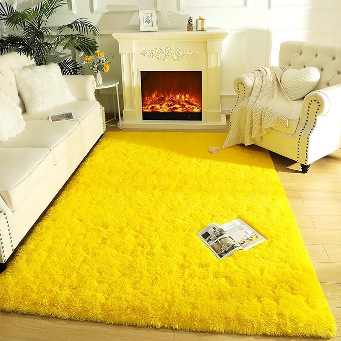 LOCHAS Ultra Soft Indoor Modern Area Rugs Fluffy Living Room Carpets for Children Bedroom Home Decor Nursery Rug 3x5 Feet, Yellow