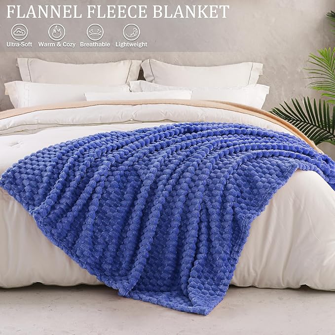 Exclusivo Mezcla Fleece Throw Blanket for Couch, Extra Large Fuzzy Cobalt Blue Bed Blankets, Soft Cozy Plush Sofa Throws for All Seasons, 50x70 Inches