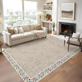 GarveeHome Washable Area Rugs for Bedroom 5x7 Living Room Modern Floral Throw Rugs Non-Slip Lightweight Thin Carpet Modern Farmhouse Print Non-Shedding Soft Low Pile Floor Cover, Light Camel