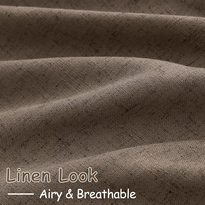 Light Brown Linen Curtains 90 Inch Length 2 Panels Set for Living Room Rod Pocket Back Tab Window Drapes Light Filtering Modern Farmhouse Curtain 90 Inches Long for Dining Room Bedroom 52x90